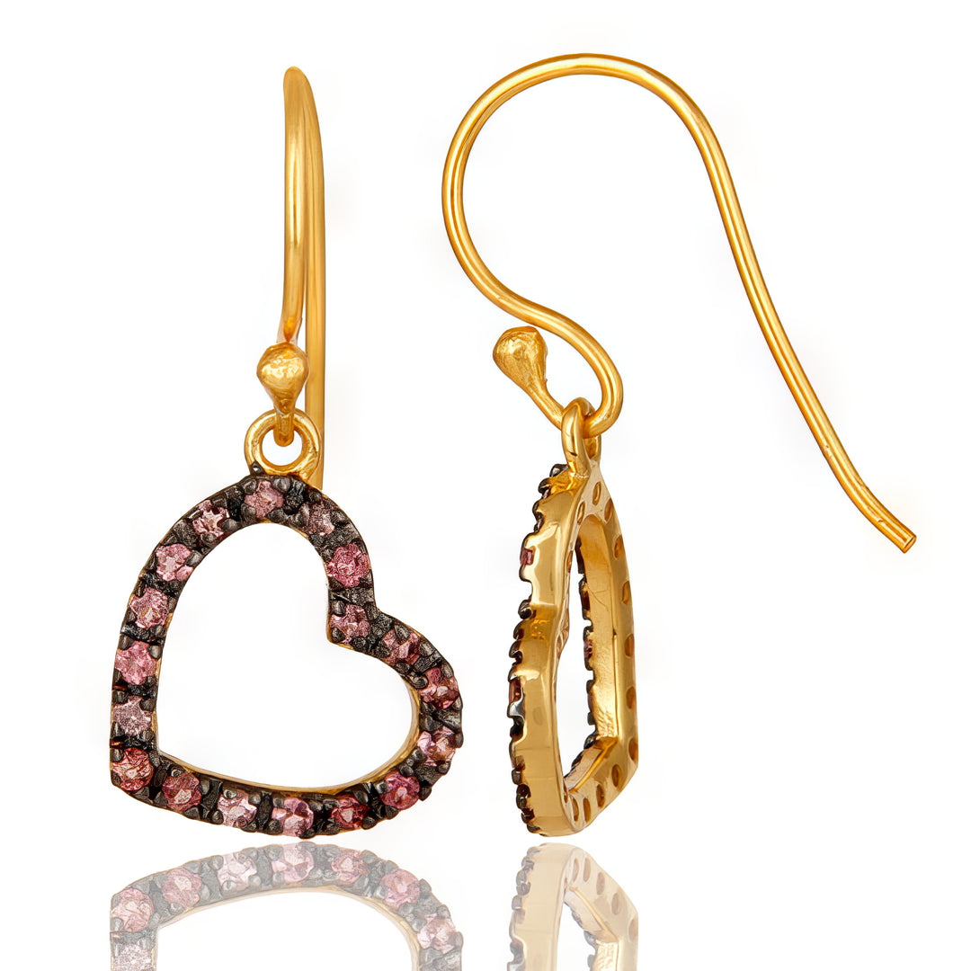 Pink Tourmaline Dangly Hearts Earrings