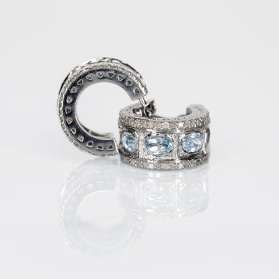 Blue Topaz Chrysler Earrings in Sterling Silver, White Rhodium & 18ct Gold