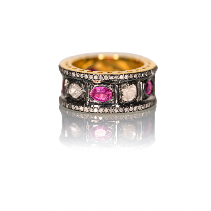 Pink Sapphire & Diamond Chrysler Ring