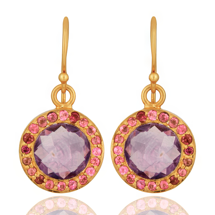 Amethyst & Pink Tourmaline Halo Earrings