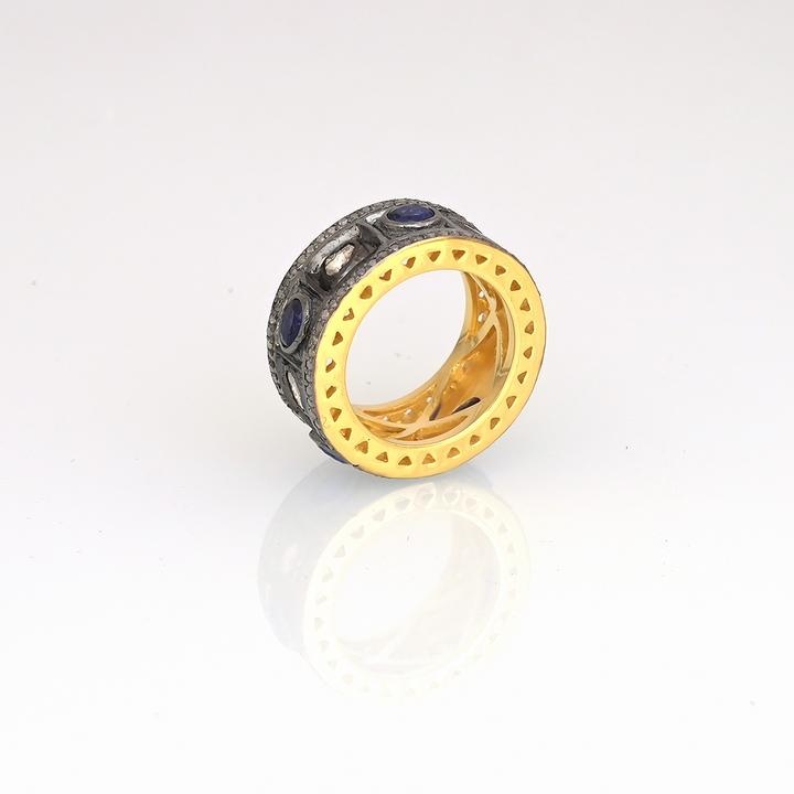 Blue Sapphire & Diamond Chrysler Ring