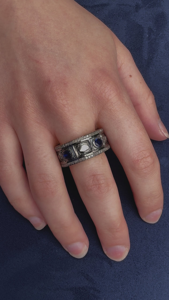 Blue Sapphire & Diamond Chrysler Ring